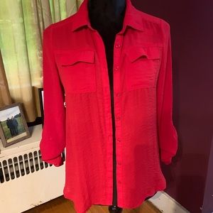Beautiful red top, 3/4 sleeve roll-up, airy and lightweight, flowy.
